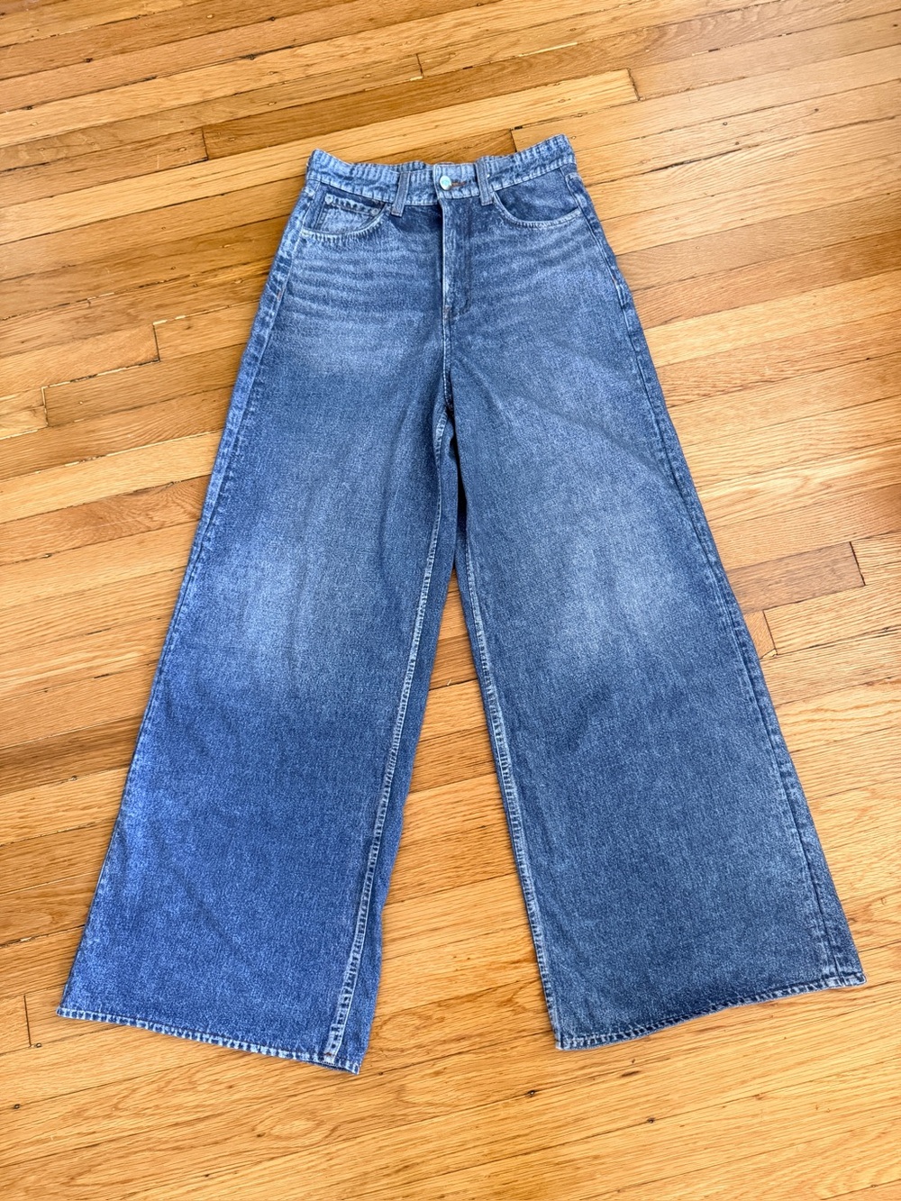 Women’s Small 2-4 Baggy Wide Leg Cotton Stretch Pants Denim Look